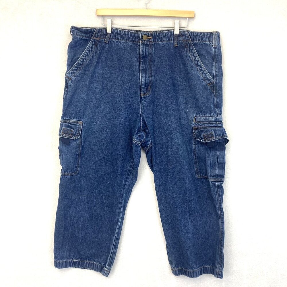 Vintage Scandia Woods Cropped Cargo Jeans Mens 43x24 Blue Workwear Utility Pants